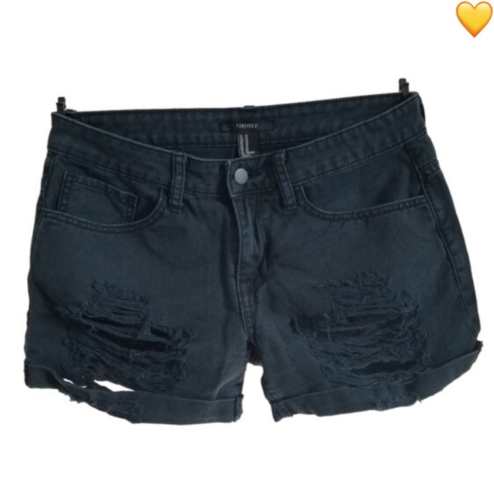 Forever 21 Black Denim Distressed Shorts Sz 26